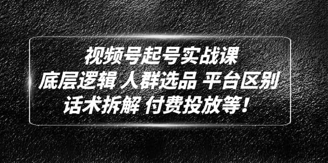 视频号起号实战课：底层逻辑 人群选品 平台区别 话术拆解 付费投放等-互创学社