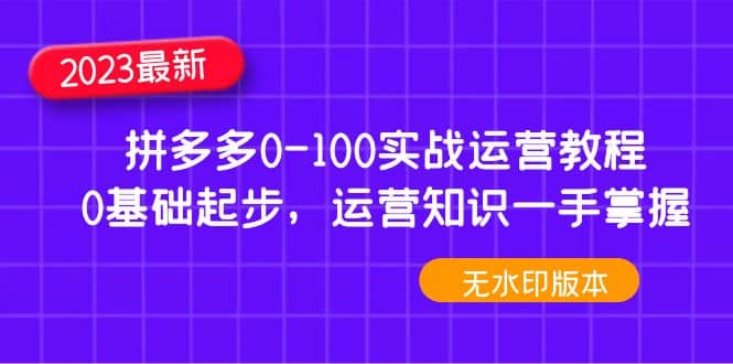 2023拼多多0-100实战运营教程，0基础起步，运营知识一手掌握（无水印）-互创学社