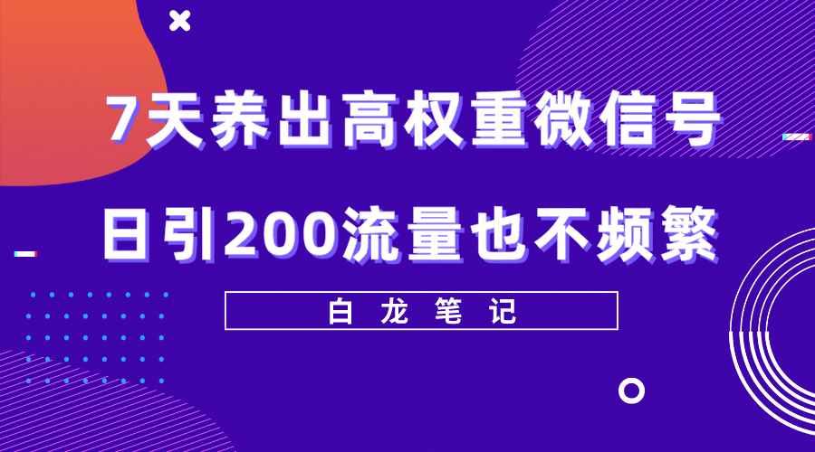 7天养出高权重微信号，日引200流量也不频繁，方法价值3680元-互创学社