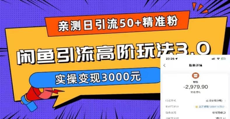 实测日引50+精准粉，闲鱼引流高阶玩法3.0，实操变现3000元-互创学社