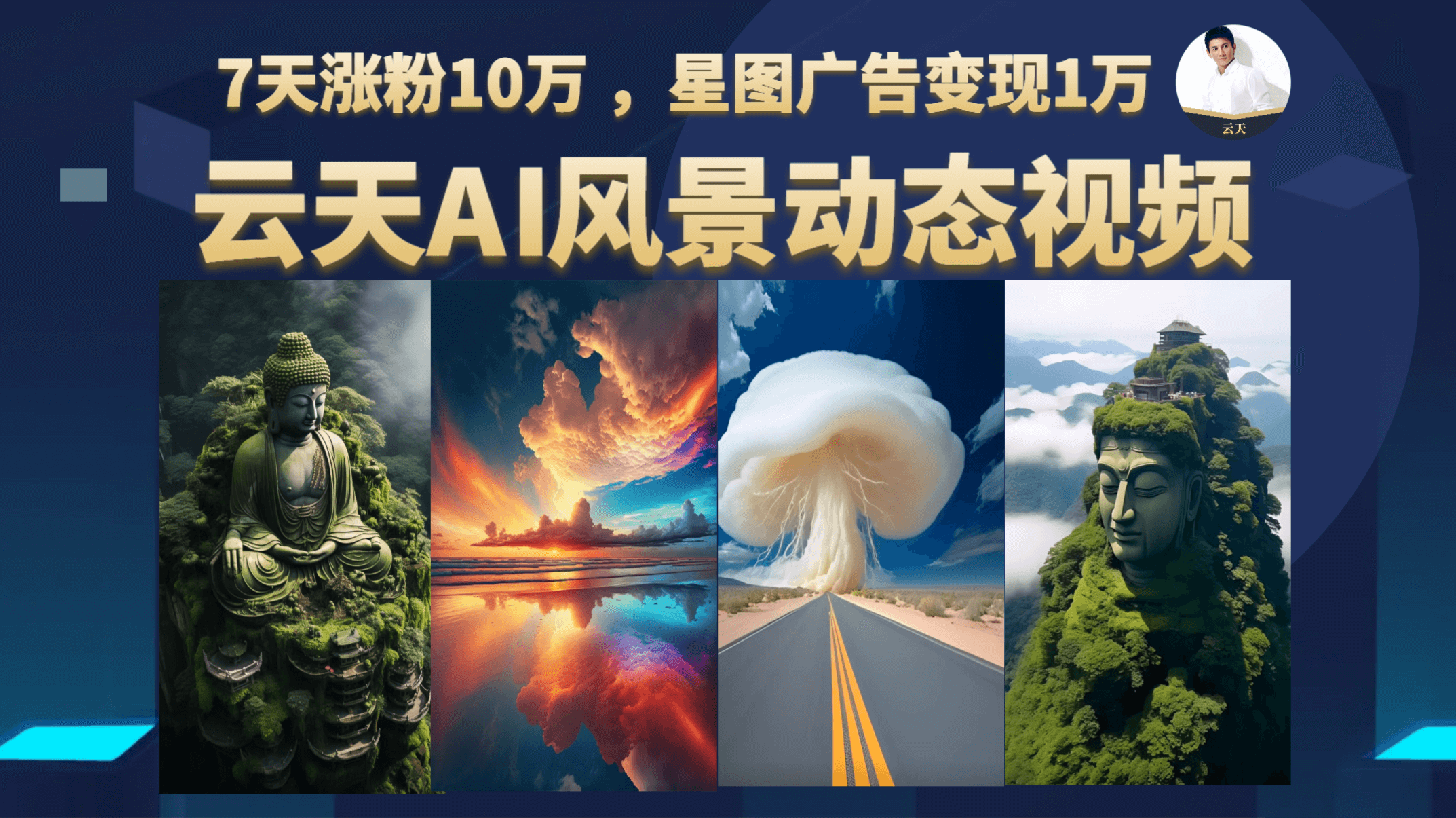 云天AI风景动图视频制作，7天涨粉10万 ，星图广告变现1万-互创学社