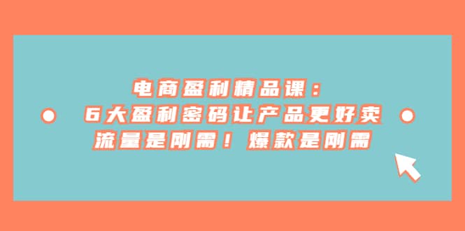 电商 盈利精品课：6大盈利 密码让产品更好卖，流量是刚需！爆款是刚需-互创学社