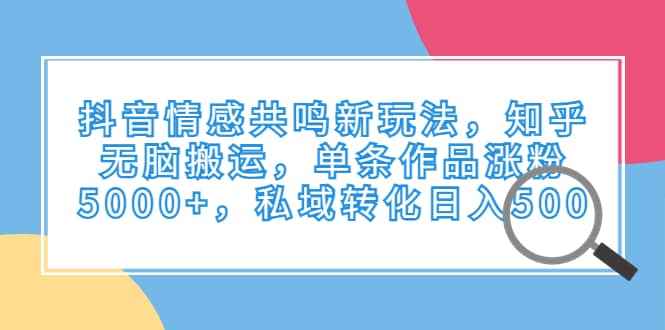 抖音情感共鸣新玩法，知乎无脑搬运，单条作品涨粉5000+，私域转化日入500-互创学社
