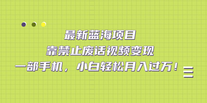 最新蓝海项目，靠禁止废话视频变现，一部手机，小白轻松月入过万！-互创学社
