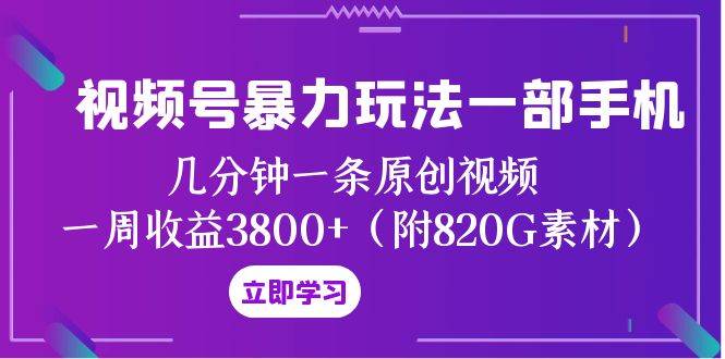 视频号暴力玩法一部手机 几分钟一条原创视频 一周收益3800+（附820G素材）-互创学社