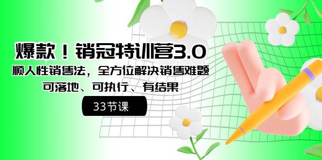 爆款！销冠特训营3.0之顺人性销售法，全方位解决销售难题、可落地、可执行、有结果-互创学社