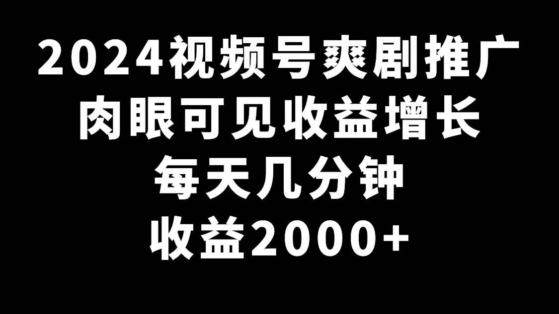 2024视频号爽剧推广，肉眼可见的收益增长，每天几分钟收益2000+-互创学社