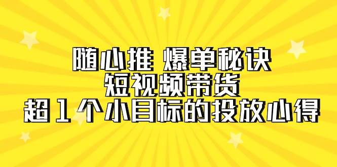 随心推 爆单秘诀，短视频带货-超1个小目标的投放心得（7节视频课）-互创学社