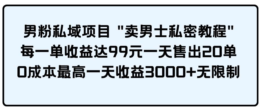 男粉私域项目 卖男士私密教程 每一单收益达99元一天售出20单-互创学社