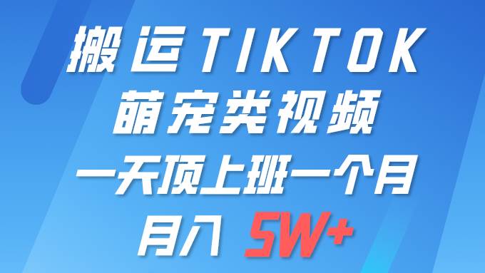一键搬运TIKTOK萌宠类视频 一部手机即可操作 所有平台均可发布 轻松月入5W+-互创学社