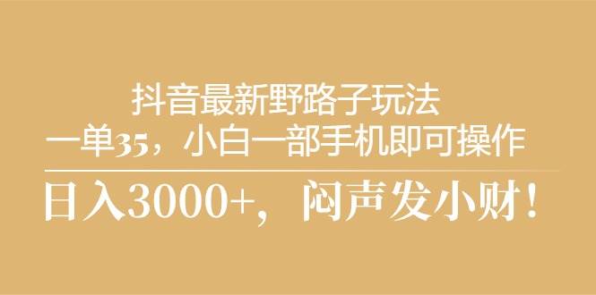 抖音最新野路子玩法，一单35，小白一部手机即可操作，，日入3000+，闷…-互创学社