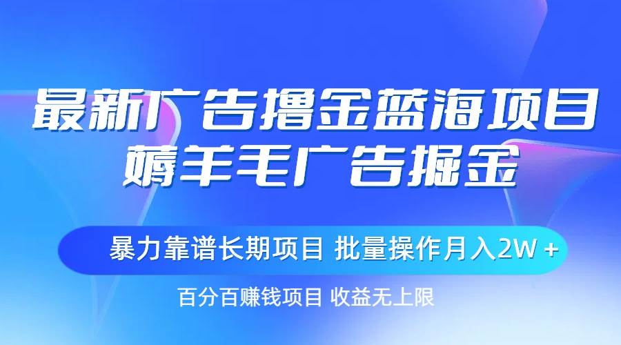 最新广告撸金蓝海项目，薅羊毛广告掘金 长期项目 批量操作月入2W＋-互创学社