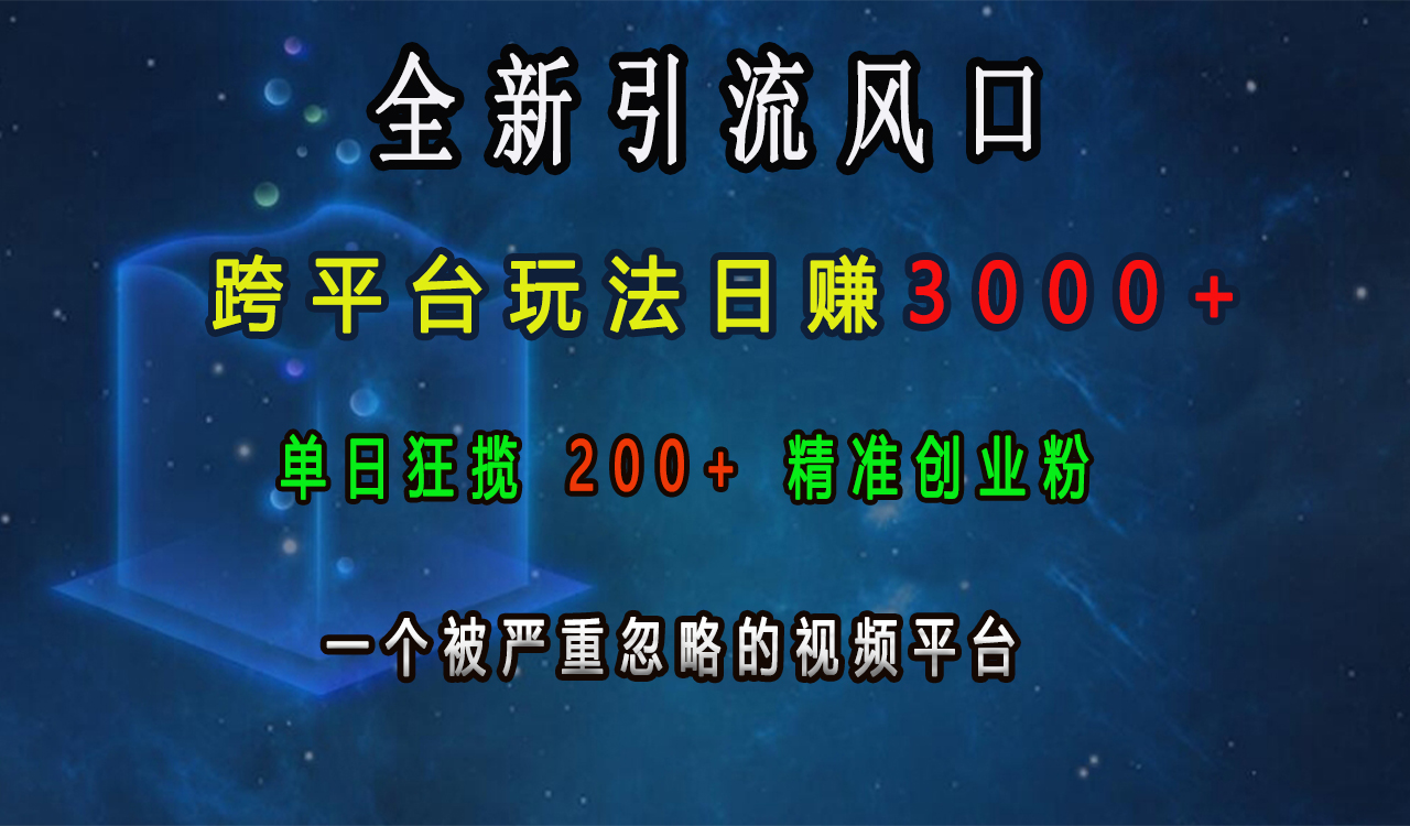 全新引流风口，跨平台玩法日赚3000+，单日狂揽200+精准创业粉，一个被严重忽略的视频平台-互创学社