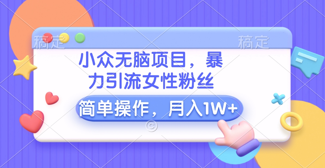 小众无脑项目，暴力引流女性粉丝，简单操作，月入10000+元-互创学社